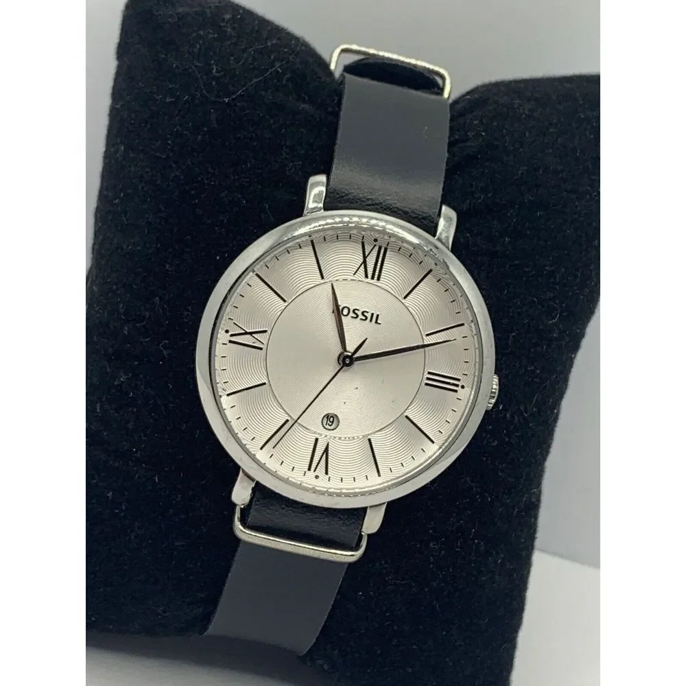 Fossil ES3433 Women's Black Leather Analog Silver Dial Quartz Wrist Watch KL203